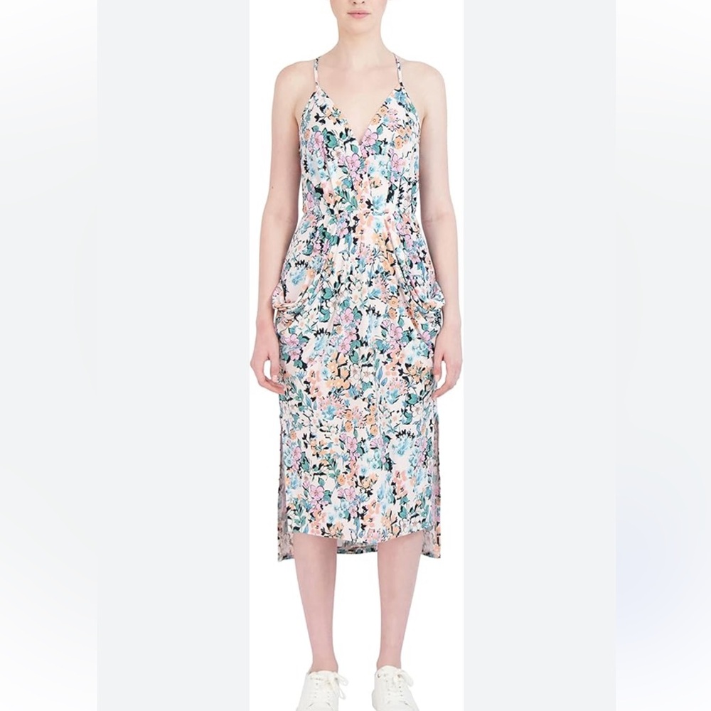 BCBGeneration Floral V-Neck Midi Dress | Size Small